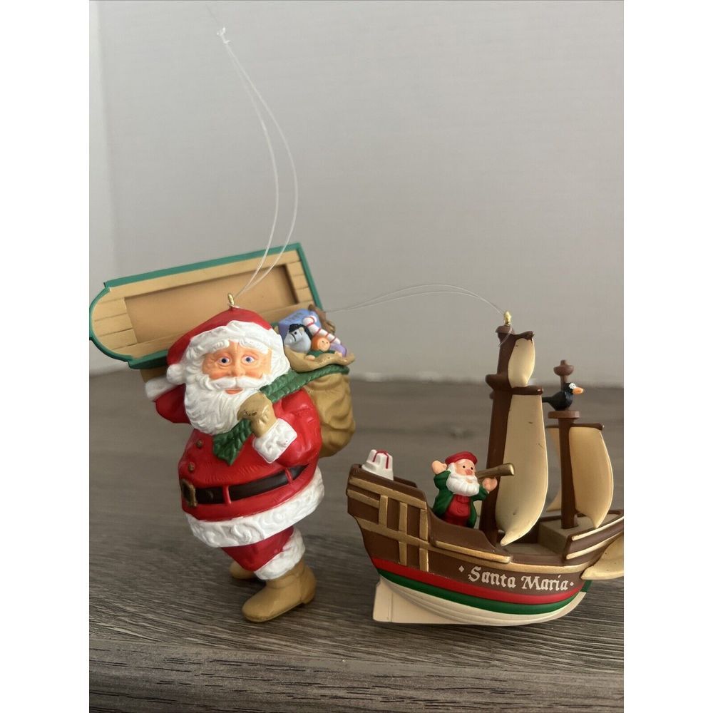 Hallmark Keepsake Christmas Ornaments Lot Santa w/Sleigh & Santa Maria Ship